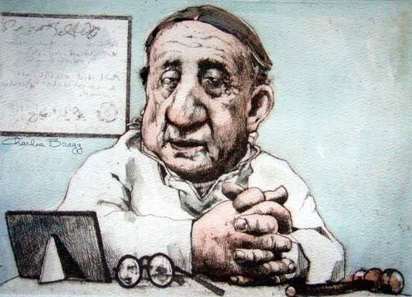 CHARLES BRAGG "BRAIN SURGEON" HAND SIGNED LITHOGRAP: CHARLES BRAGG - PENCIL SIGNED LITHOGRAPH - HAND - COLORED WITH WATERCOLOR - PAPER SIZE APPROX. 11-1/2 X 14-1/2 - AUTHENICATED WITH CERTIFICATION - FRAMED AND MATTED - MINT