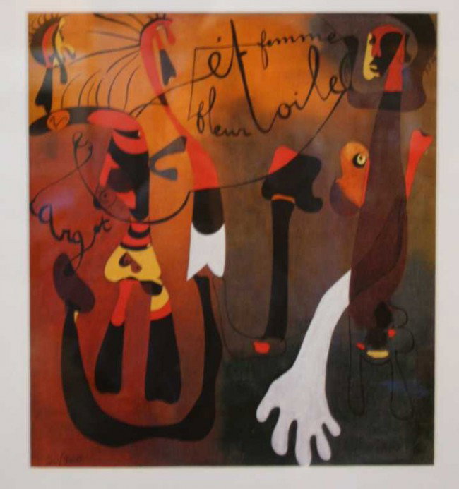 JOAN MIRO "SNAIL WOMAN FLOWER STAR" LIMITED EDITIO: JOAN MIRO "SNAIL WOMAN FLOWER STAR" LIMITED EDITION GICLEE' - SIGNED AND NUMBERED - FRAMED AND MATTED APPROX. 22 1/2 X 21 1/4 - AUTHENICATED WITH CERTIFICATION
