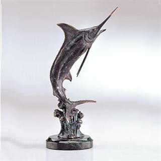 Hunting Marlin Bronze Sculpture: 10.5"H 5.5"W 4"D - Lost Wax Cast
