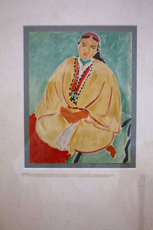 MATISSE "ZORA LA ROBE JAUNE": MATISSE - LITHOGRAPH - FRAMED AND MATTED APPROX. 22X19 - AUTHENICATED - VERY GOOD CONDITION