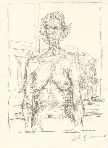 Alberto Giacometti lithograph "Nu aux fleurs": Medium: lithograph. This print was pulled in Paris in 1966 by the legendary atelier of Fernand Mourlot. Published in a limited edition of 1500 impressions on Chiffon de Mandeure wove paper. Size: 10 x