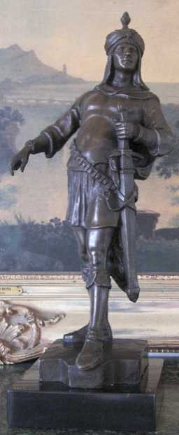 ARABIAN KNIGHT BRONZE SCULPTURE: ARABIAN KNIGHT BRONZE SCULPTURE - HIGH QUALITY - MUSEUM BROWN PATINA - VERY WELL MAINTAINED - MINT - 18HX6.5WX6.5D