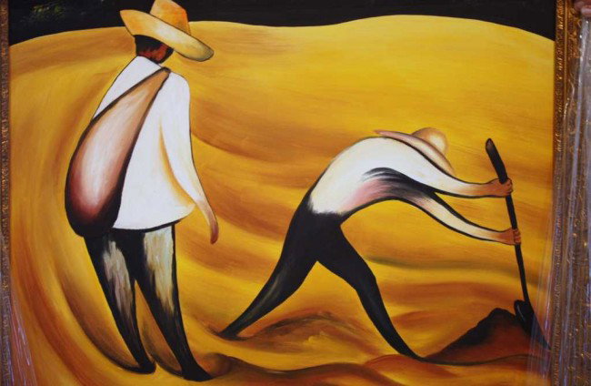 RIVERA GICLEE' ON CANVAS: D. RIVERA LIMITED EDITION GICLEE, ON CANVAS - FRAMED APPROX. 24 1/2 X 28 3/4 - VERY GOOD CONDITION