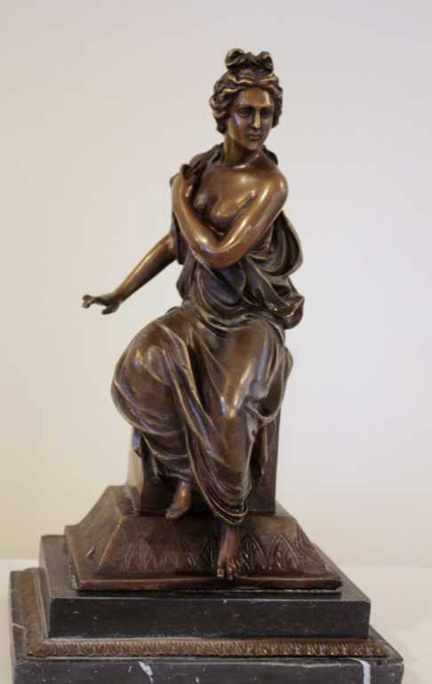 MYER "CLARICE" BRONZE SCULPTURE: MYER "CLARICE" BRONZE SCULPTURE -GOLDEN BROWN PATINA WITH HIGHLIGHTS - APPROX.15 1/2H X 9 1/2W X 6 1/4 D - VERY GOOD CONDITION
