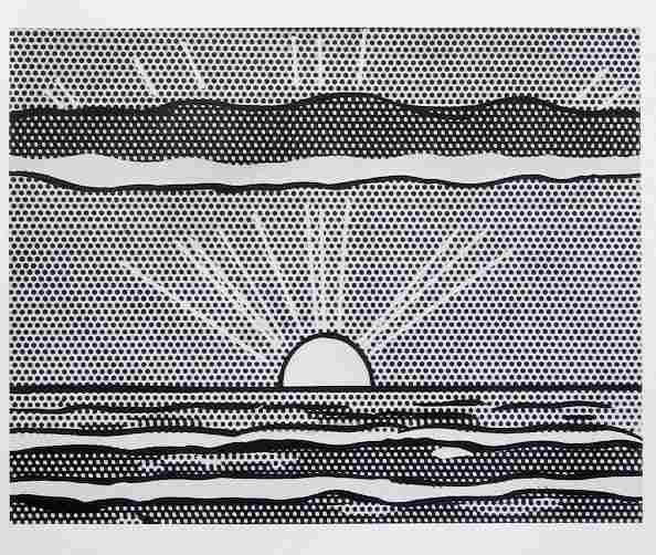 Roy Lichtenstein "Sunrise": Medium: lithograph . This print is from the deluxe edition of 180 on J A Dessin wove paper. Printed in 1970 by Imprimeries Reunies of Lausanne, Switzerland (from the first edition -- the quality of th