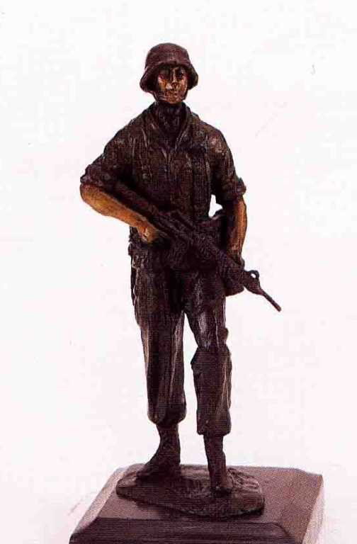 "Desert Storm" Bronze Sculpture by Michael S.: "Desert Storm" Bronze Sculpture by Michael S. - Museum Brown Finish - Mounted on Fine Italian Marble Base - Signed - Mint Condition - 12"H x 6"W - Lost Wax Cast