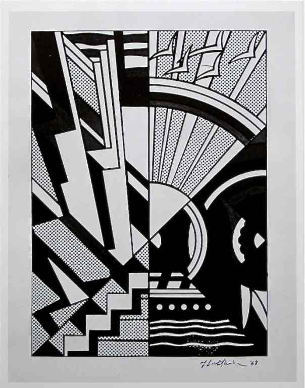Roy Lichtenstein "Town and Country": Medium: lithograph . This print is from the deluxe edition of 180 on J A Dessin wove paper. Printed in 1970 by Imprimeries Reunies of Lausanne, Switzerland (from the first edition -- the quality of th