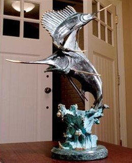 Marlin & Sailfish Bronze Sculpture: 15"H 12"W 6"D - Lost Wax Cast