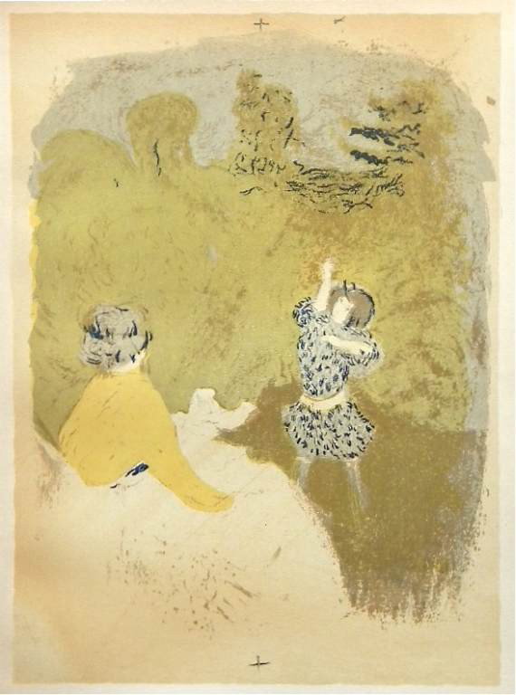 Vuillard lithograph "La petite fille au volant": Vuillard lithograph "La petite fille au volant" - multi-stone color lithograph. This is a fine impression on Renage wove paper, printed in Paris in 1948 by the legendary Mourlot atelier. The total she