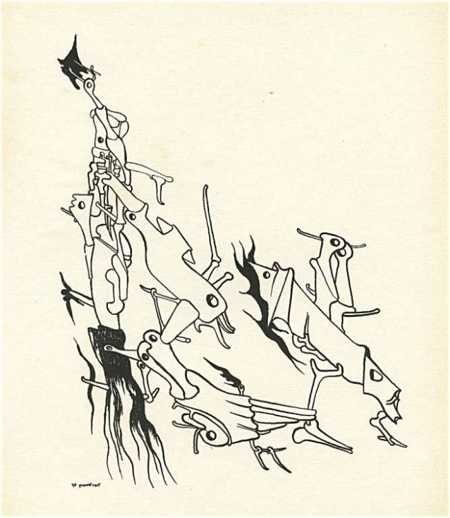 Yves Tanguy original lithograph, 1947: Yves Tanguy original lithograph. Printed in Paris by Mourlot and published by Pierre à Feu and Maeght Editeur for the Marcel Duchamp / André Breton project Surréalisme en 1947. Size: 9 3/8 x 8 inch