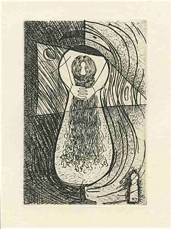 Dorothea Tanning original etching: Dorothea Tanning original etching. Printed in Paris by Lacourière and published by Pierre à Feu and Maeght Editeur for the Marcel Duchamp / André Breton project Surréalisme en 1947. Plate size: 5