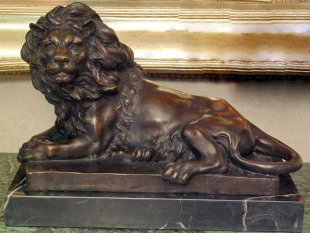 "AFRICAN LION" By Barye - Bronze Sculpture: "AFRICAN LION" By Barye - Bronze Sculpture - Museum Brown Finish - 10"Hx12"Wx7"D