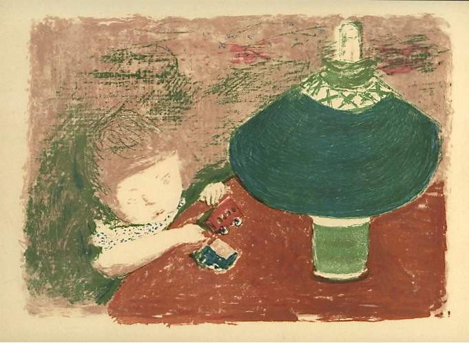 Bonnard lithograph "L'Enfante a la lampe": Bonnard lithograph "L'Enfante a la lampe" - multi-stone color lithograph. A fine impression on Renage wove paper, printed in Paris in 1952 by the legendary Mourlot atelier. Image size: 8 1/2 x 4 1/2 i
