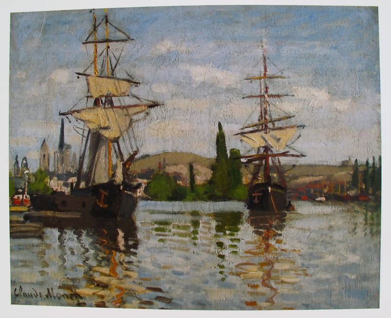 MONET LITHOGRAPH "SHIPS RIDING THE SEINE AT ROUEN: CLAUDE MONET LITHOGRAPH "SHIPS RIDING THE SEINE AT ROUEN" - SIGNED IN THE PLATE - MINT CONDITION - IMAGE SIZE 8"X10" - PROFESSIONALLY FRAMED & MATTED - COA
