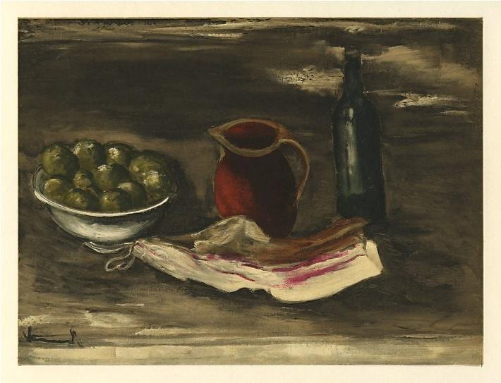 Vlaminck "Still Life with Bacon" lithograph: Vlaminck "Still Life with Bacon" - lithograph. This lithograph was pulled in Paris in 1958 by the legendary Mourlot atelier, and published by Andre Sauret. A nice impression, as can be expected of Mou