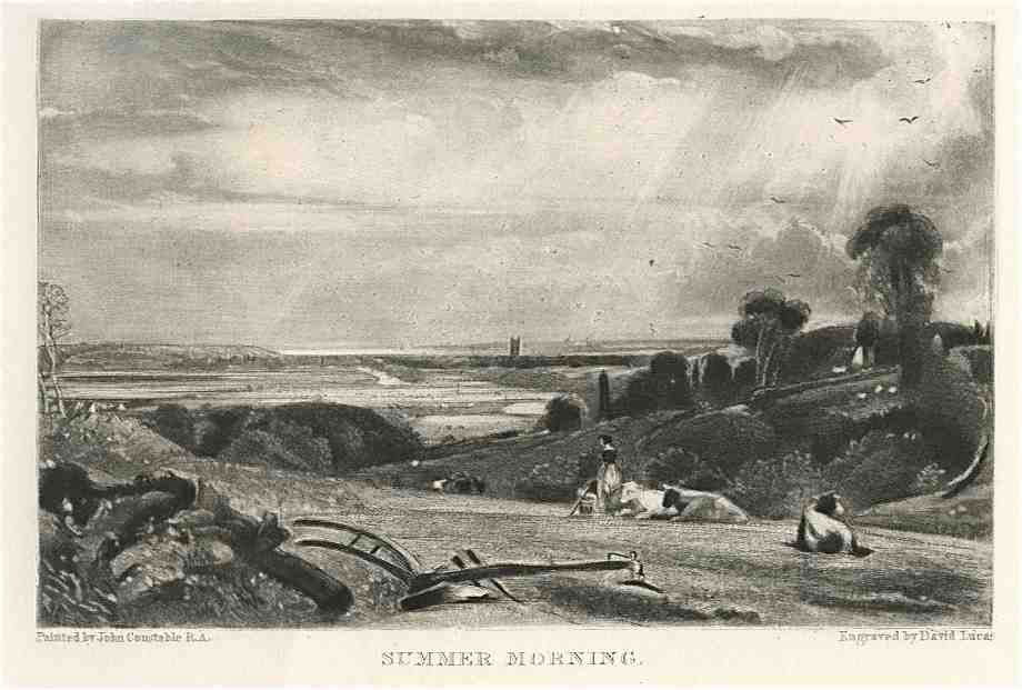 Sir John Constable / David Lucas mezzotint: Sir John Constable / David Lucas mezzotint "Summer Morning" - This beautiful mezzotint engraving was composed by John Constable and engraved by David Lucas. It is from the much sought-after "English L