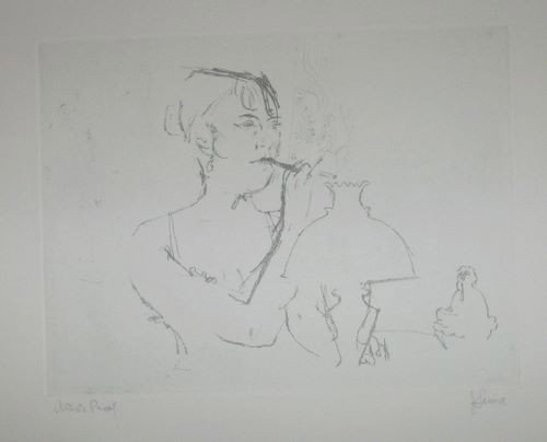 Jack Levine hand signed etching: Jack Levine hand signed etching. original soft ground etching, signed in pencil and annotated "Artist's Proof". This etching was executed in 1967 for the "Dreigroschen Film" series, for the limited ed