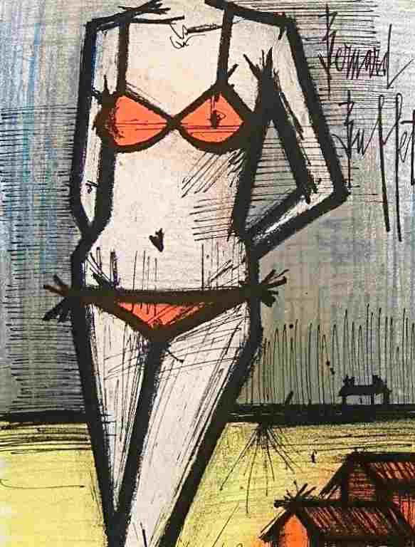Buffet original lithograph "On The Beach": Bernard Buffet original lithograph "On The Beach" - Printed in Paris in 1968 by the legendary Mourlot atelier. Sheet size: 12 1/4 x 9 1/2 inches (310 x 240 mm) Signed in the stone - Professionally Fra