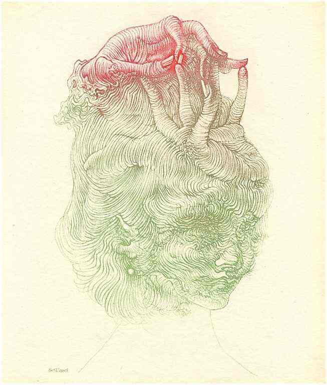 Hans Bellmer original color etching: Hans Bellmer original color etching - Medium: original color etching. Printed in Paris by Lacourière and published by Pierre à Feu and Maeght Editeur for the Marcel Duchamp / André Breton project S