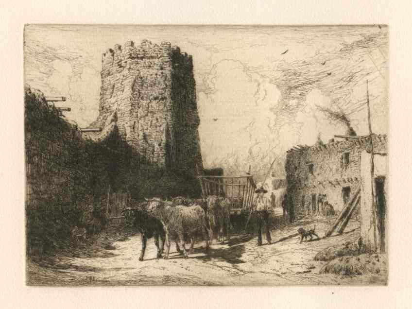 Peter Moran original etching "Church of San Miguel: Peter Moran original etching "Church of San Miguel, Santa Fe, New Mexico" - Catalogue reference Keppel 75. A great Southwestern etching by Peter Moran, executed in 1881. This is a fine impression on w