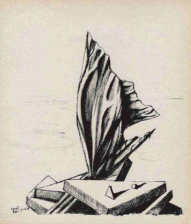 Kay Sage original lithograph: Kay Sage original lithograph. Printed in Paris by Mourlot and published by Pierre à Feu and Maeght Editeur for the Marcel Duchamp / André Breton project Surréalisme en 1947. Issued in a limited edi