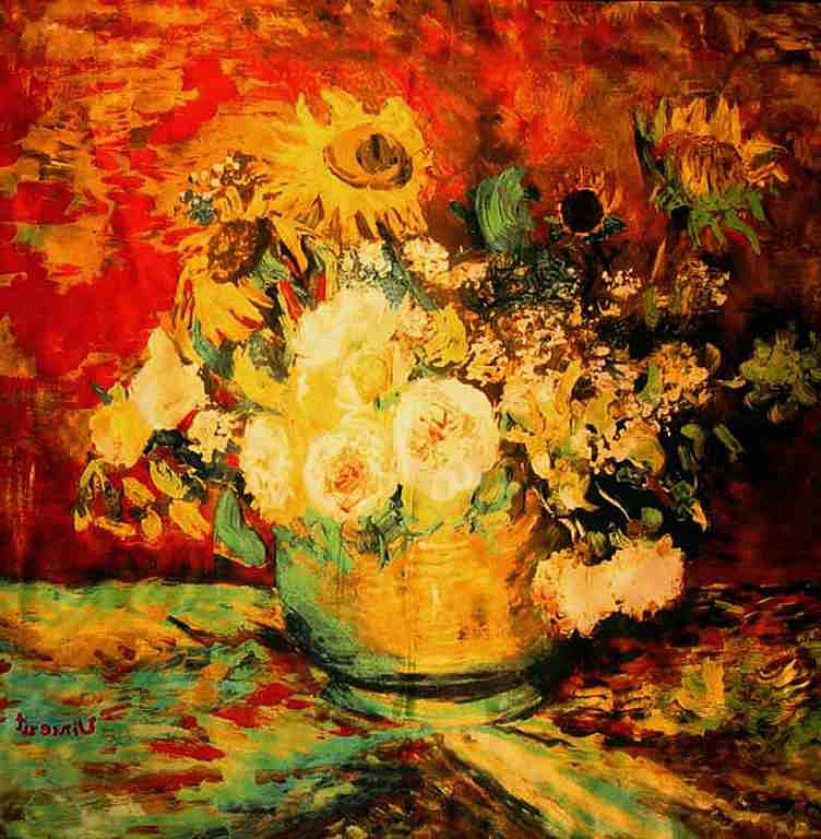 SILK SCARF - VAN GOGH: 100% SILK SCARF MADE WITH THE IMAGE OF A WORK BY VINCENT VAN GOGH - HAND ROLLED EDGES - 35"X35" - BEAUTIFUL QUALITY ACCESSORY