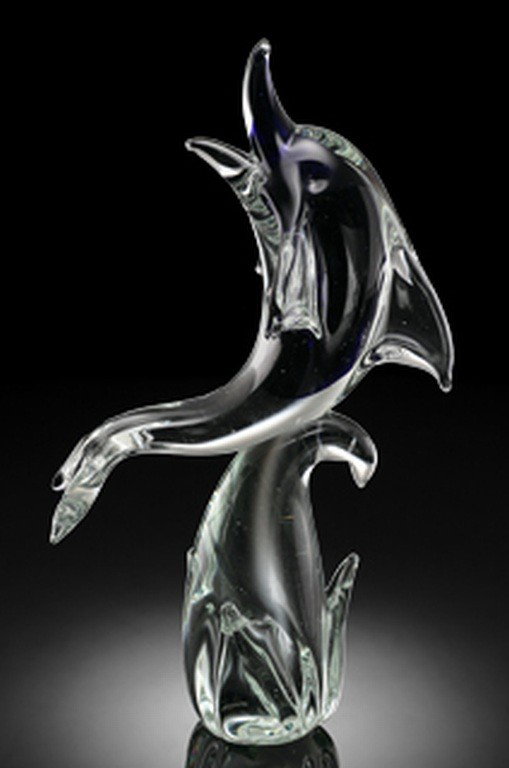 Art Glass Blue Dolphin : Beautiful Art Glass Blue Dolphin - 13"H 9"W 4.5"D - Hand Crafted