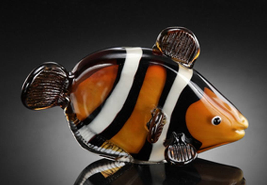 Art Glass Clown Fish : Beautiful Art Glass Clown Fish - 5"H 7"W 3"D - Hand Crafted