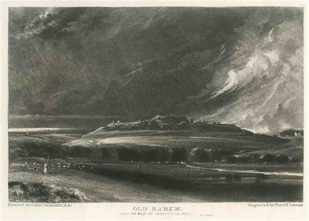 Sir John Constable / David Lucas mezzotint: Sir John Constable / David Lucas mezzotint "Old Sarum" - This beautiful mezzotint engraving was composed by John Constable and engraved by David Lucas. It is from the much sought-after "English Landsc