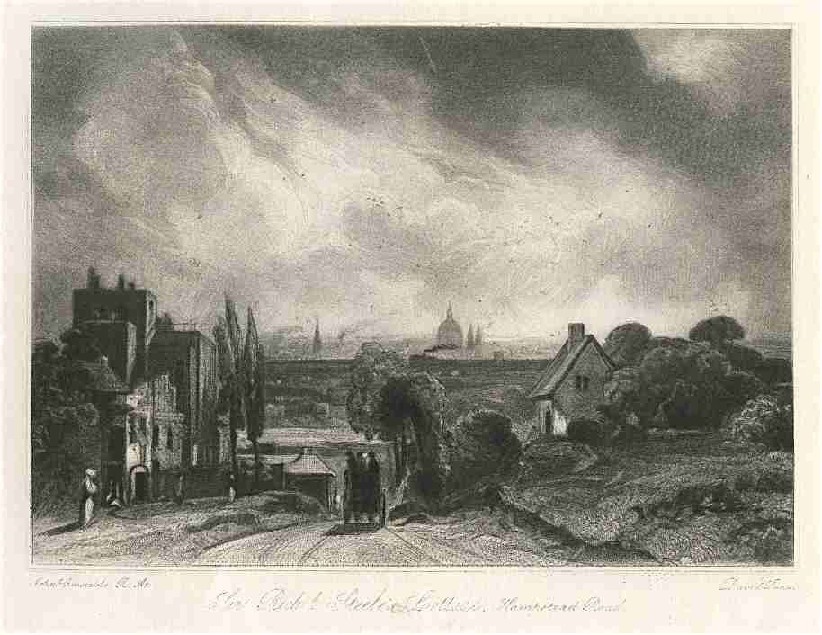 Sir John Constable / David Lucas mezzotint: Sir John Constable / David Lucas mezzotint "Hampstead Road" - (Sir Richard Steele's Cottage). This beautiful mezzotint engraving was composed by John Constable and engraved by David Lucas. It is from