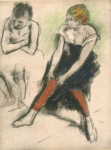 EDGAR DEGAS "DANSEUSE AUX BAS ROUGES": EDGAR DEGAS "DANSEUSE AUX BAS ROUGES" - THIS POCHOIR (AFTER THE PASTEL) WAS PRINTED IN PARIS IN 1919 BY H. FLOURY FOR PAUL LAFOND'S HARD-TO-FIND CATALOGUE. A NICE IMPRESSION ON WOVE PAPER, ISSUED JUST