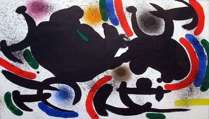 MIRO LITHOGRAPH IN COLORS - LIMITED EDITION: JOAN MIRO - LIMITED EDITION LITHOGRAPH - MUSEUM STAMPED "MIRO BARCELONA 1983" - PROFESSIONALLY FRAMED AND MATTED - SIGNED IN THE PLATE - ON WOVEN PAPER - HAND NUMBERED - MINT