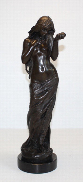 "NUDE WOMAN" BRONZE SCULPTURE - PINOCHEE: "NUDE WOMAN" BRONZE SCULPTURE - AFTER PINOCHEE - 18"H x 5"W x 5"D - LOST WAX CAST - MUSEUM BROWN PATINA -MOUNTED ON A MARBLE BASE
