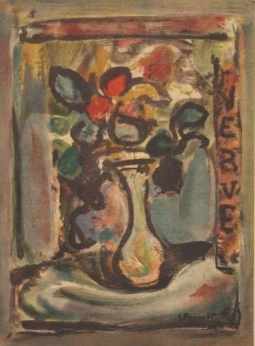 GEORGES ROUAULT "VERVE" LITHOGRAPH: GEORGES ROUAULT "VERVE" LITHOGRAPH. PRINTED BY MOURLOT AND PUBLISHED IN PARIS BY TERIADE AS THE BACK COVER FOR VERVE (VOLUME 1, NUMBER 4), IN 1939. VERVE WAS FOUNDED IN 1937 TO SHOWCASE ORIGINAL PRINT