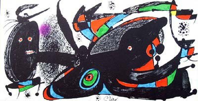 RARE MIRO ORIGINAL LITHOGRPH "GREAT BRITAIN": JOAN MIRO ORIGINAL LITHOGRPH "GREAT BRITAIN" - VERY RARE - FROM THE ESCULTOR SUITE - SIGNED IN THE PLATE - PROFESSIONALLY FRAMED & MATTED - - IMAGE 8"X15 3/4