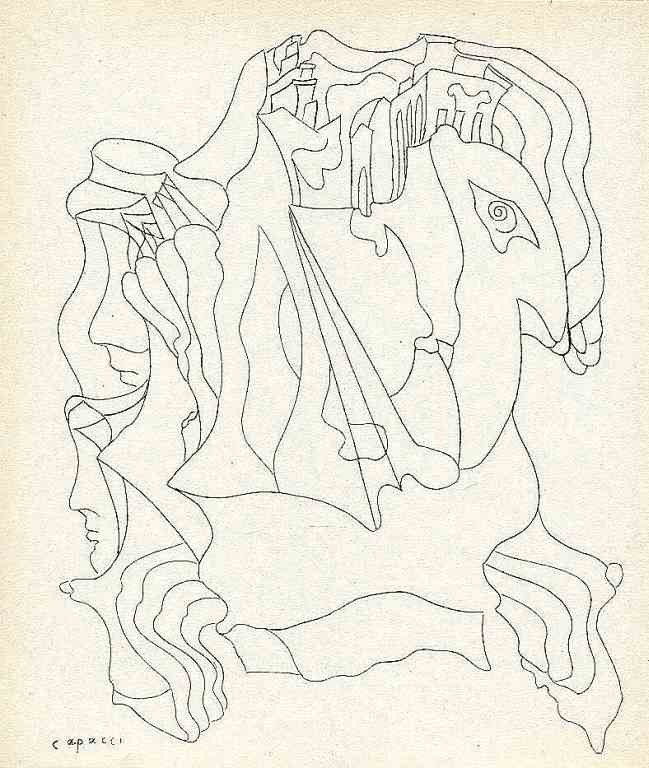 BRUNO CAPACCI ORIGINAL LITHOGRAPH: BRUNO CAPACCI ORIGINAL LITHOGRAPH - PRINTED IN PARIS BY MOURLOT AND PUBLISHED BY PIERRE À FEU AND MAEGHT EDITEUR FOR THE MARCEL DUCHAMP / ANDRÉ BRETON PROJECT SURRÉALISME EN 1947. ISSUED IN A LIMIT