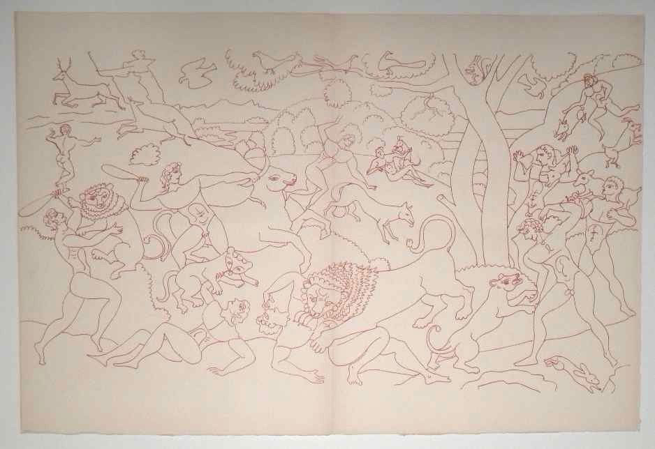 ANDRE DERAIN LARGE LITHOGRAPH, 1947: ANDRE DERAIN LARGE LITHOGRAPH, 1947 - PRINTED IN PARIS IN 1947 BY MOURLOT FRÈRES IN AN EDITION OF 270 FOR THE VERY RARE "DERAIN DESSINS" PORTFOLIO, PUBLISHED BY GEORGES DUVAL. THE TOTAL SHEET MEASURE