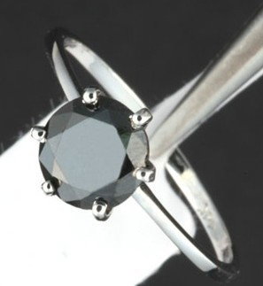 1.75 CT. BLACK DIAMOND SOLITAIRE 14KW GOLD RING: 1.75 CT. ROUND BRILLIANT CUT BLACK DIAMOND - 14KW GOLD SETTING