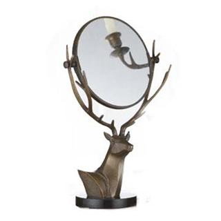 DEER VANITY MIRROR: DEER VANITY MIRROR - 15"H X 9"W X 5"D - BRASS & GLASS ON MARBLE BASE