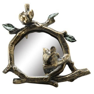 BIRD & BRANCH MIRROR: BIRD & BRANCH MIRROR - 7.5"H 9"W 5.5"D - ALUMINUM & GLASS