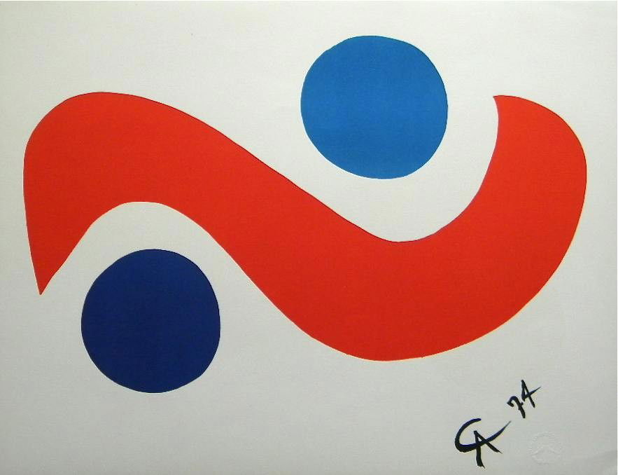 ALEXANDER CALDER ORIGINAL LITHOGRAPH "SKYBIRD": ALEXANDER CALDER ORIGINAL LITHOGRAPH "SKYBIRD" - THIS IS ONE OF THE ORIGINAL COMPOSITIONS EXECUTED BY CALDER FOR THE BRANIFF AIRLINES "FLYING COLORS COLLECTION"; SIX DIFFERENT COMPOSITIONS WERE CREATE