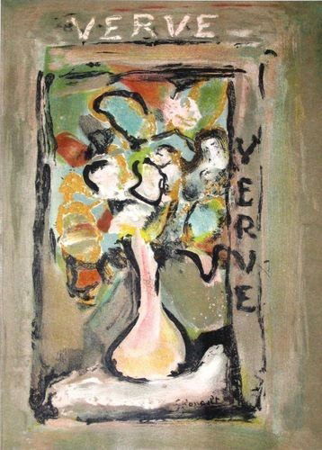 GEORGES ROUAULT "VERVE" LITHOGRAPH: GEORGES ROUAULT "VERVE" LITHOGRAPH. PRINTED BY MOURLOT AND PUBLISHED IN PARIS BY TERIADE AS THE FRONT COVER FOR VERVE (VOLUME 1, NUMBER 4), IN 1939. VERVE WAS FOUNDED IN 1937 TO SHOWCASE ORIGINAL PRIN