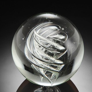 ART GLASS CLEAR PATTERNED SPHERE 3" DIA: ART GLASS CLEAR PATTERNED SPHERE 3" DIAMETER - HAND CRAFTED