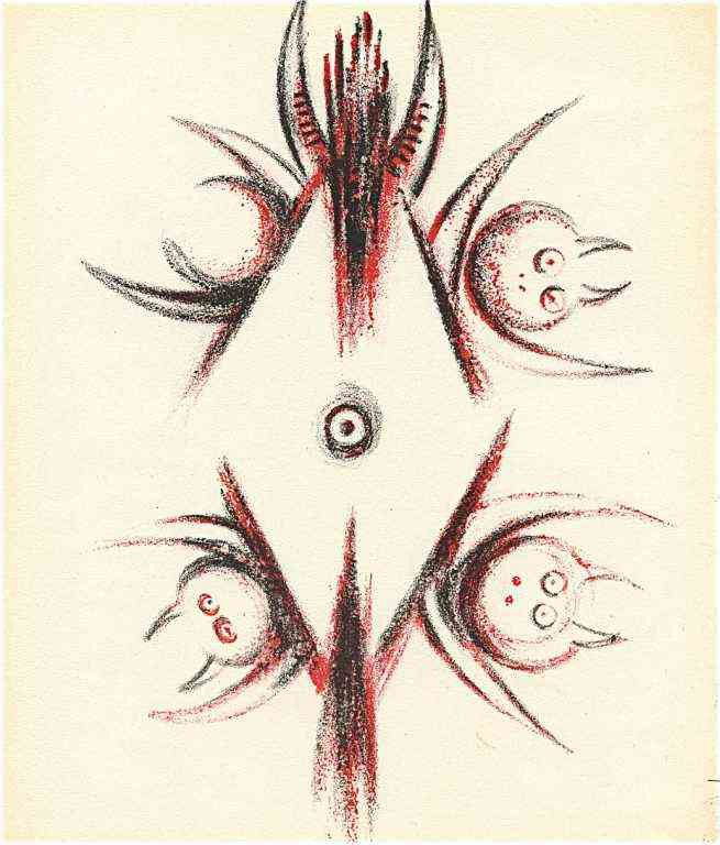 WIFREDO LAM ORIGINAL LITHOGRAPH, 1947: WIFREDO LAM ORIGINAL LITHOGRAPH, 1947. PRINTED IN PARIS BY MOURLOT AND PUBLISHED BY PIERRE À FEU AND MAEGHT EDITEUR FOR THE MARCEL DUCHAMP / ANDRÉ BRETON PROJECT SURRÉALISME EN 1947. ISSUED IN A LI