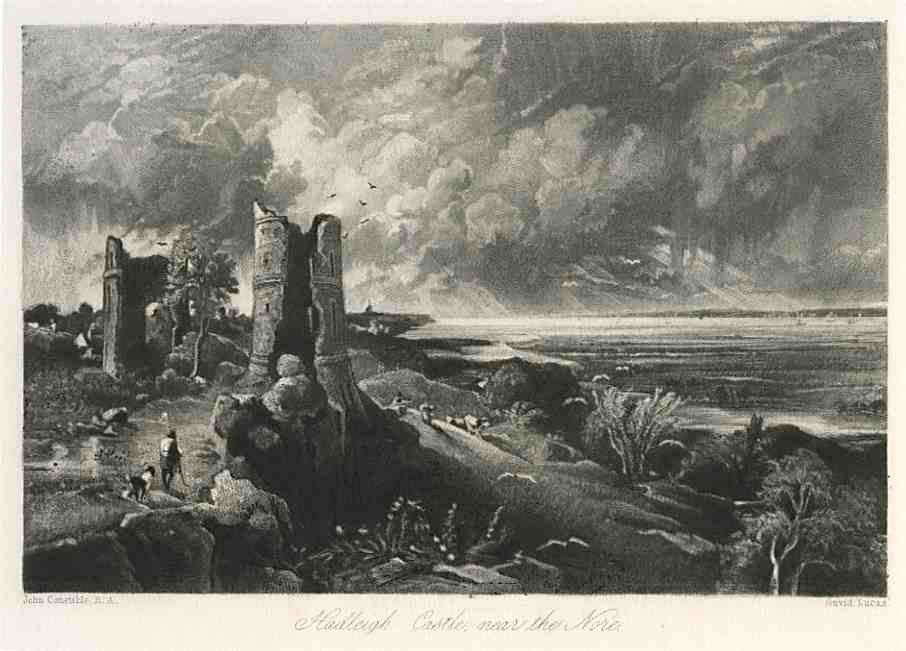 SIR JOHN CONSTABLE / DAVID LUCAS MEZZOTINT: SIR JOHN CONSTABLE / DAVID LUCAS MEZZOTINT "HADLEIGH CASTLE" - THIS BEAUTIFUL MEZZOTINT ENGRAVING WAS COMPOSED BY JOHN CONSTABLE AND ENGRAVED BY DAVID LUCAS. IT IS FROM THE MUCH SOUGHT-AFTER "ENGLISH