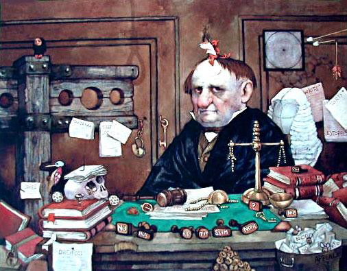 BRAGG "JUSTICE DEPT." HAND SIGNED GICLEE: CHARLES BRAGG "JUSTICE DEPARTMENT" ORIGINAL GICLEE ON WOVE PAPER -- LIMITED EDITION - HAND SIGNED BY THE ARTIST - PROFESSIONALLY FRAMED AND MATTED - IMAGE APPX 11" X 14"