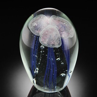 ART GLASS TRIPLE JELLYFISH GLOW IN THE DARK : BEAUTIFUL TRIPLE ART GLASS JELLYFISH - GLOW IN THE DARK - 7.5"H X 4.5"W X 4.5"D - HAND CRAFTED