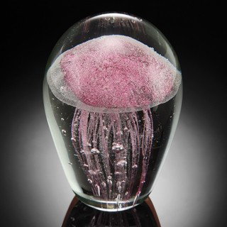 ART GLASS PINK JELLYFISH GLOW IN THE DARK : BEAUTIFUL PINK ART GLASS JELLYFISH - GLOW IN THE DARK - 5.5"H 4"W X 4"D - HAND CRAFTED