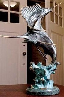 MARLIN & SAILFISH BRONZE SCULPTURE: MARLIN & SAILFISH BRONZE SCULPTURE - 15"H 12"W 6 "D - GREAT ATTENTION TO DETAIL - BEAUTIFUL FINISH - LOST WAX CAST