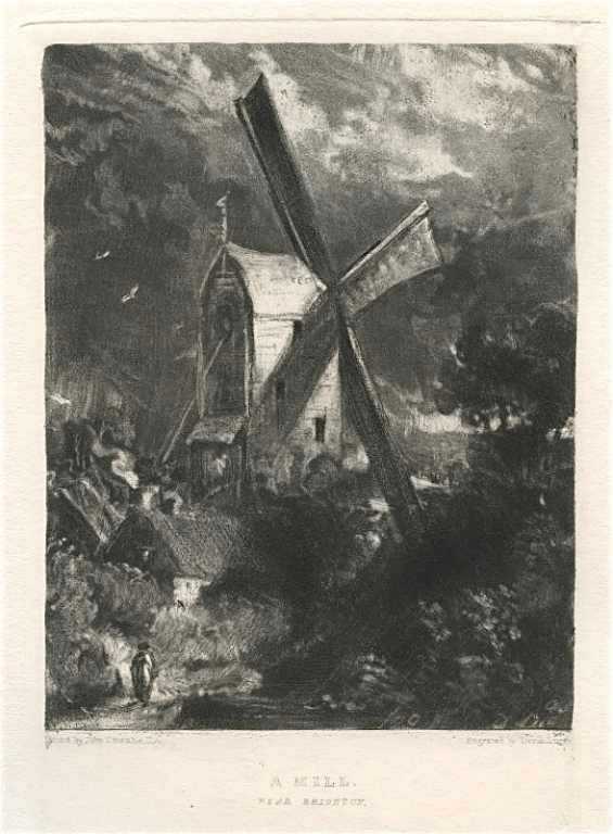 SIR JOHN CONSTABLE / DAVID LUCAS MEZZOTINT: SIR JOHN CONSTABLE / DAVID LUCAS MEZZOTINT "A MILL NEAR BRIGHTON" - THIS BEAUTIFUL MEZZOTINT ENGRAVING WAS COMPOSED BY JOHN CONSTABLE AND ENGRAVED BY DAVID LUCAS. IT IS FROM THE MUCH SOUGHT-AFTER "ENG
